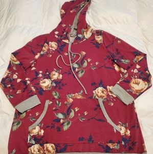Womens plus lightweight maroon floral hoodie